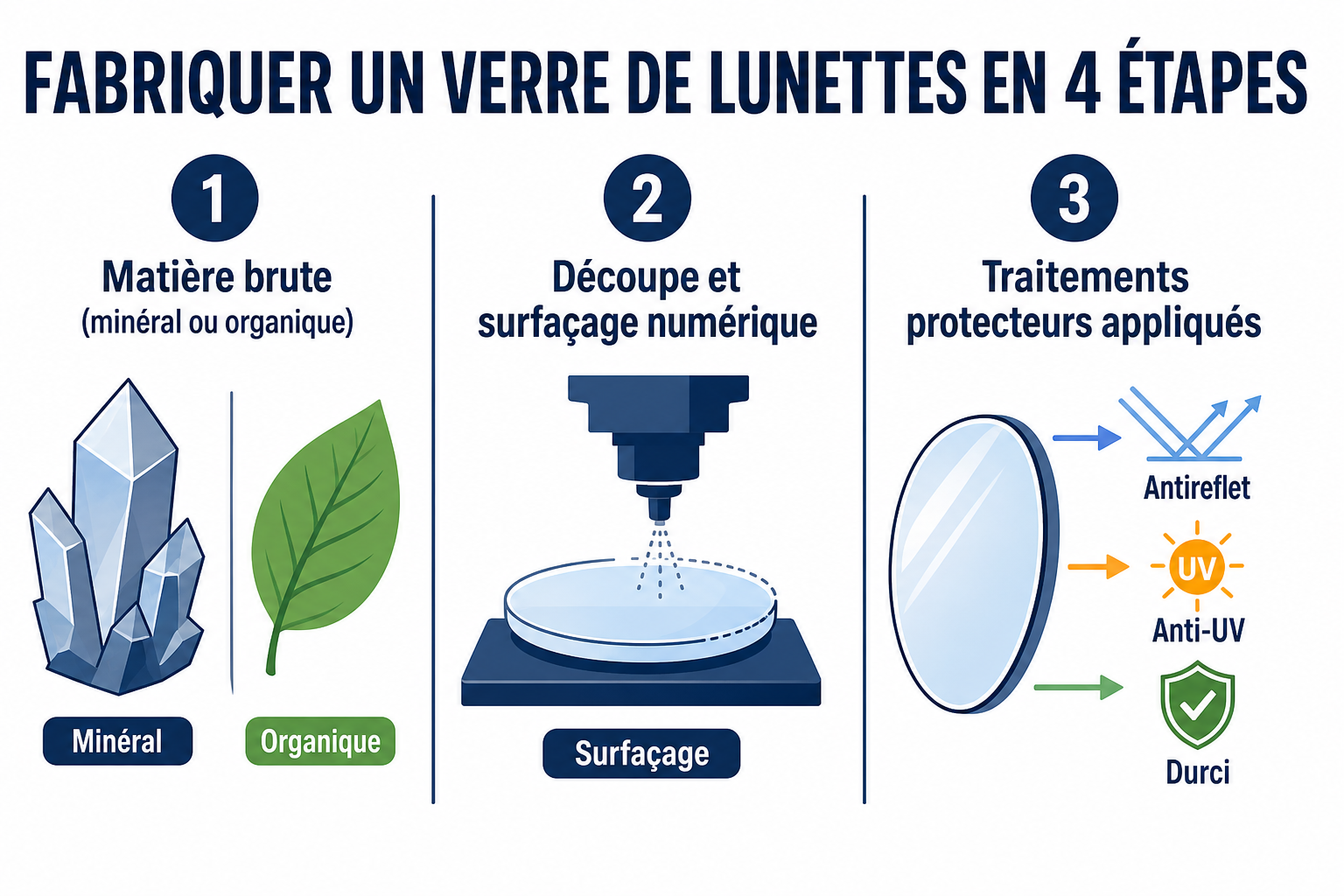 Fabriquer un verre de lunettes en 4 étapes